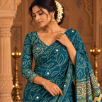 Teal Sunflower Royale Printed Ensemble