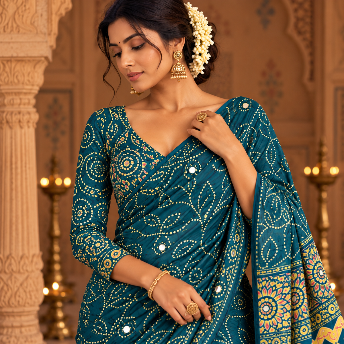 Teal Sunflower Royale Printed Ensemble