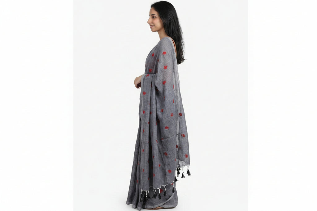 Misty Grey Linen Saree