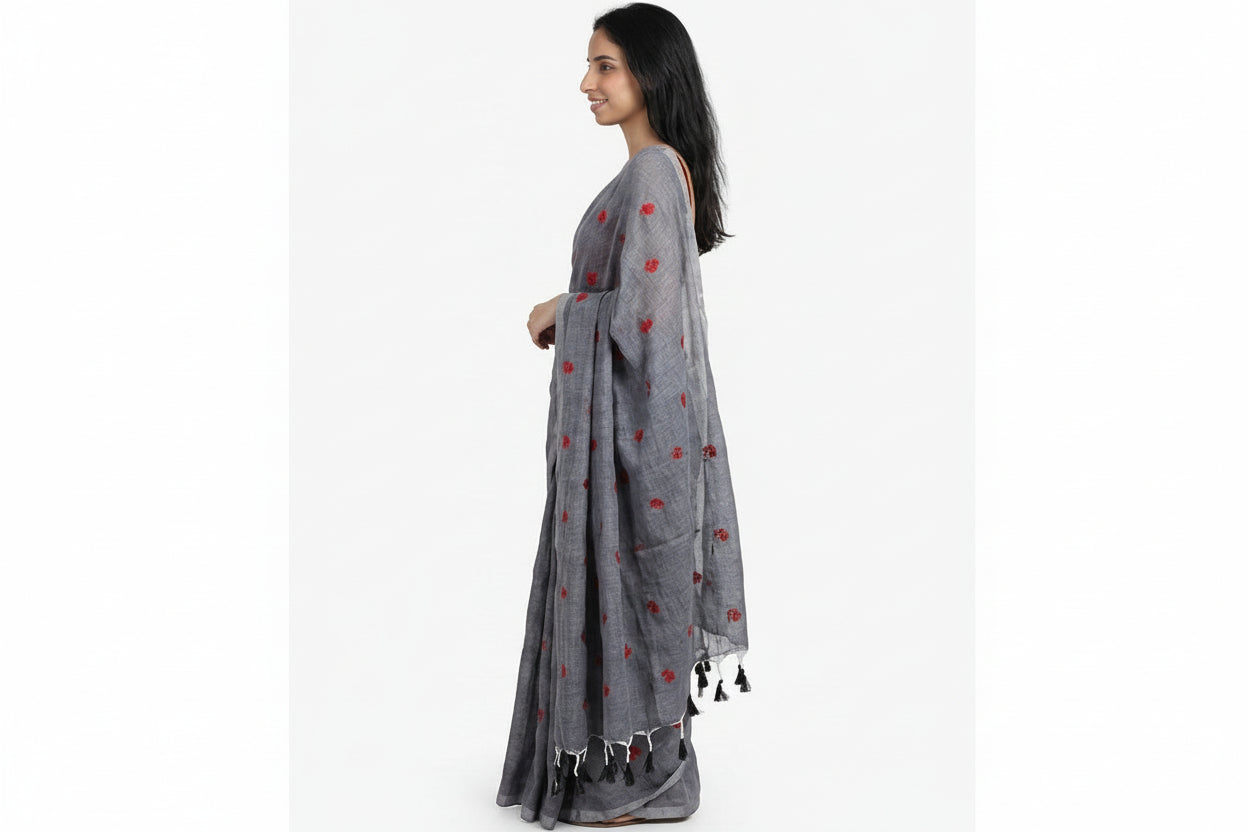 Misty Grey Linen Saree