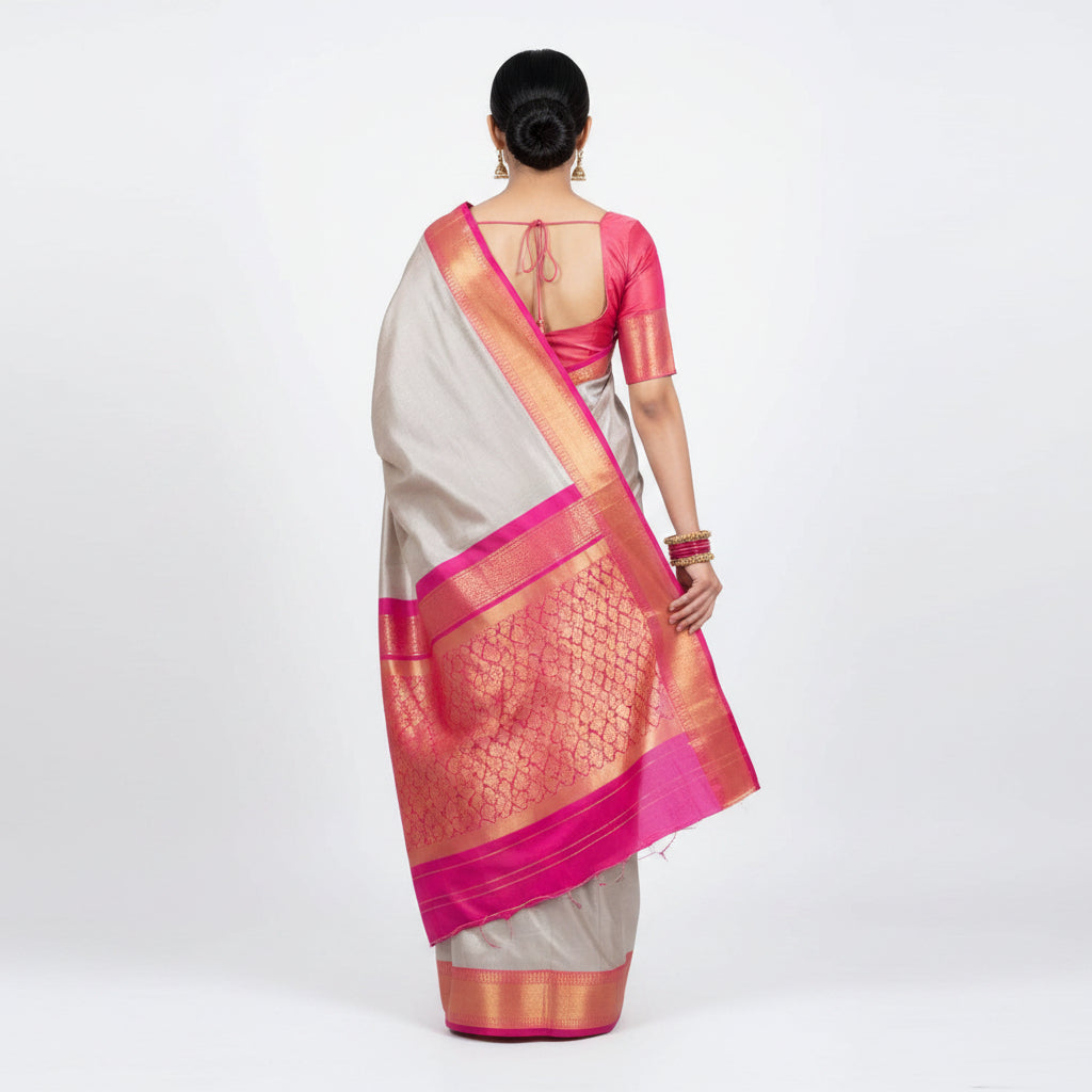 Silver-Grey Silk Saree