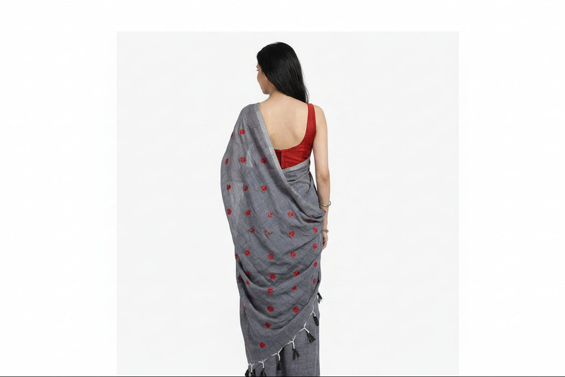 Misty Grey Linen Saree