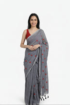 Misty Grey Linen Saree