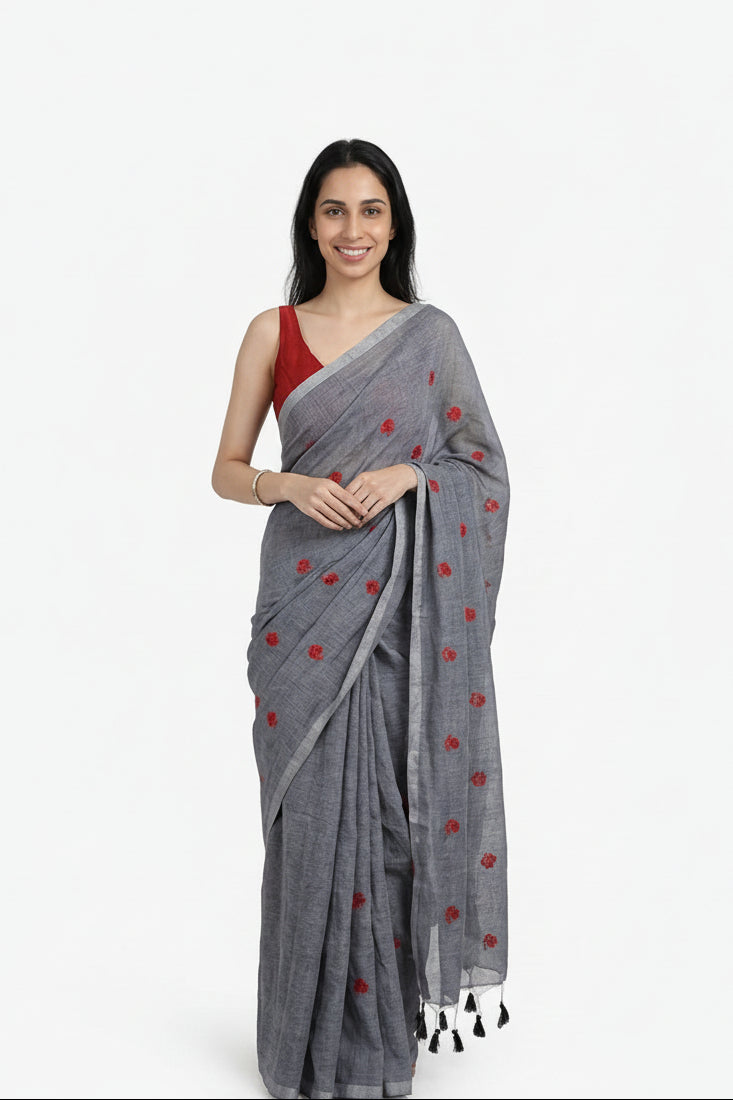 Misty Grey Linen Saree