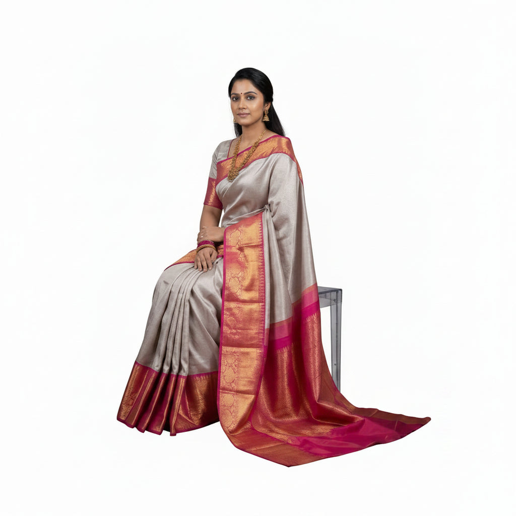 Silver-Grey Silk Saree