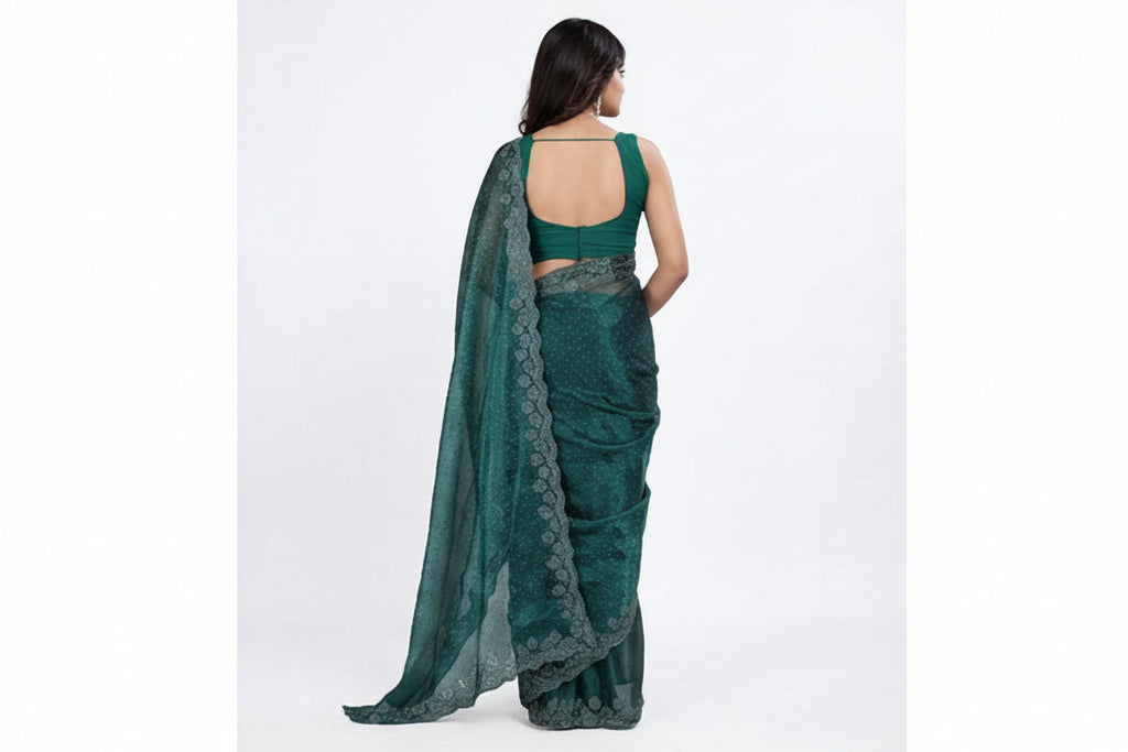 Green  Embellished Saree
