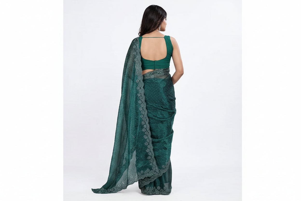 Green  Embellished Saree