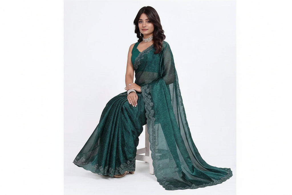 Green  Embellished Saree