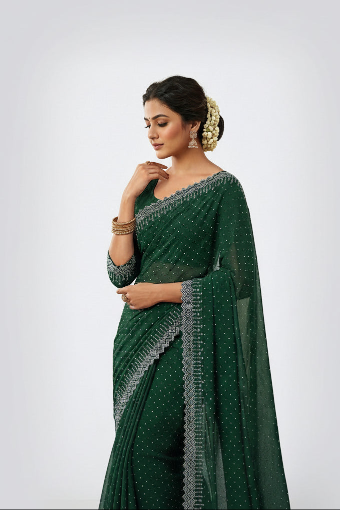 Green Georgette Stone Work Saree