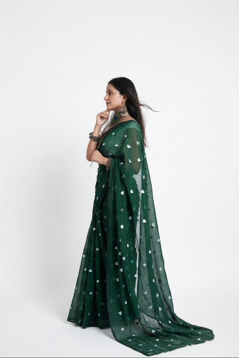 Linen Emerald Green Saree
