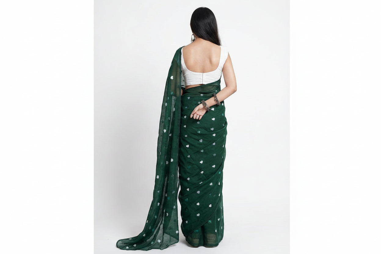 Linen Emerald Green Saree