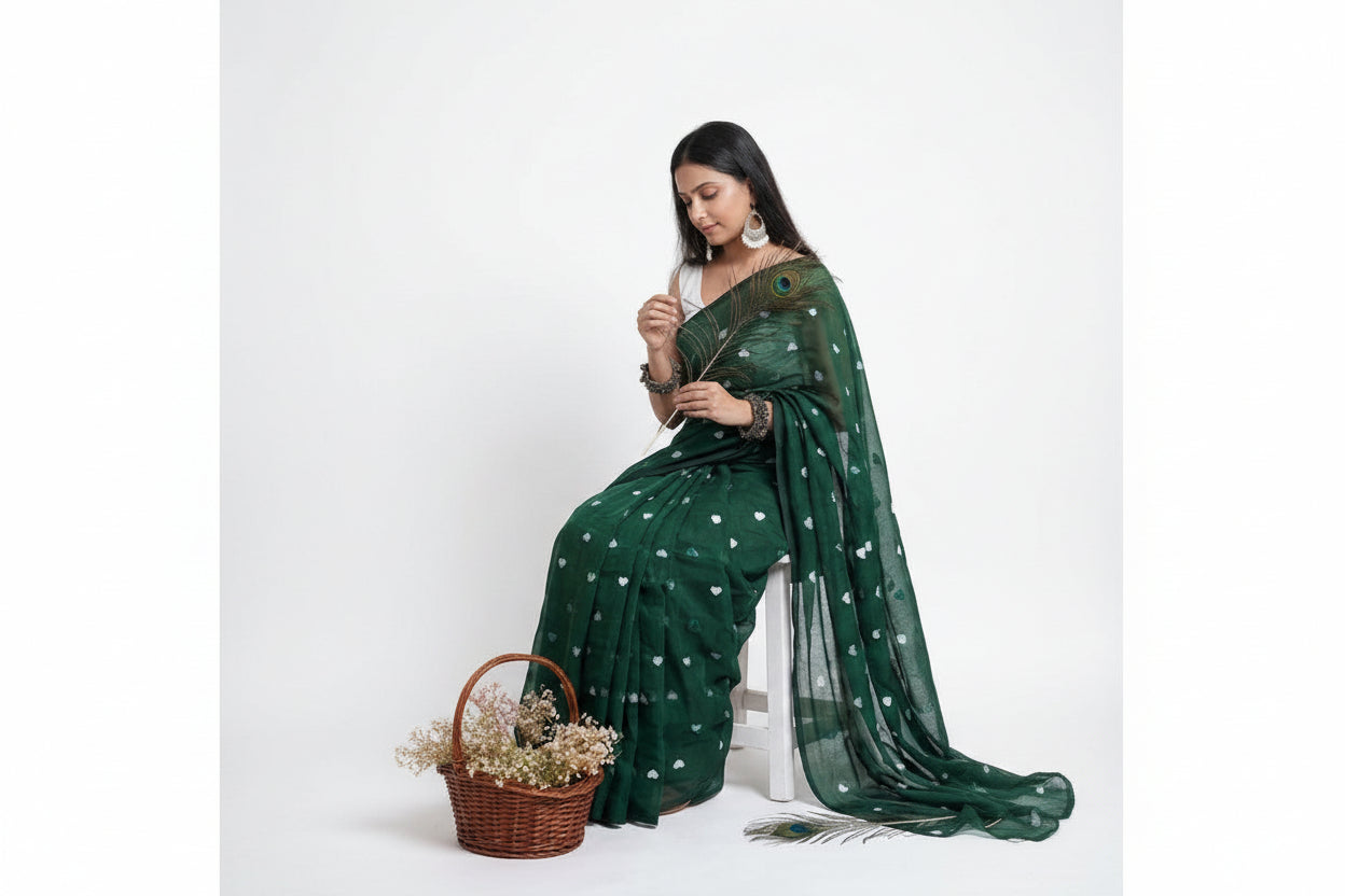 Linen Emerald Green Saree