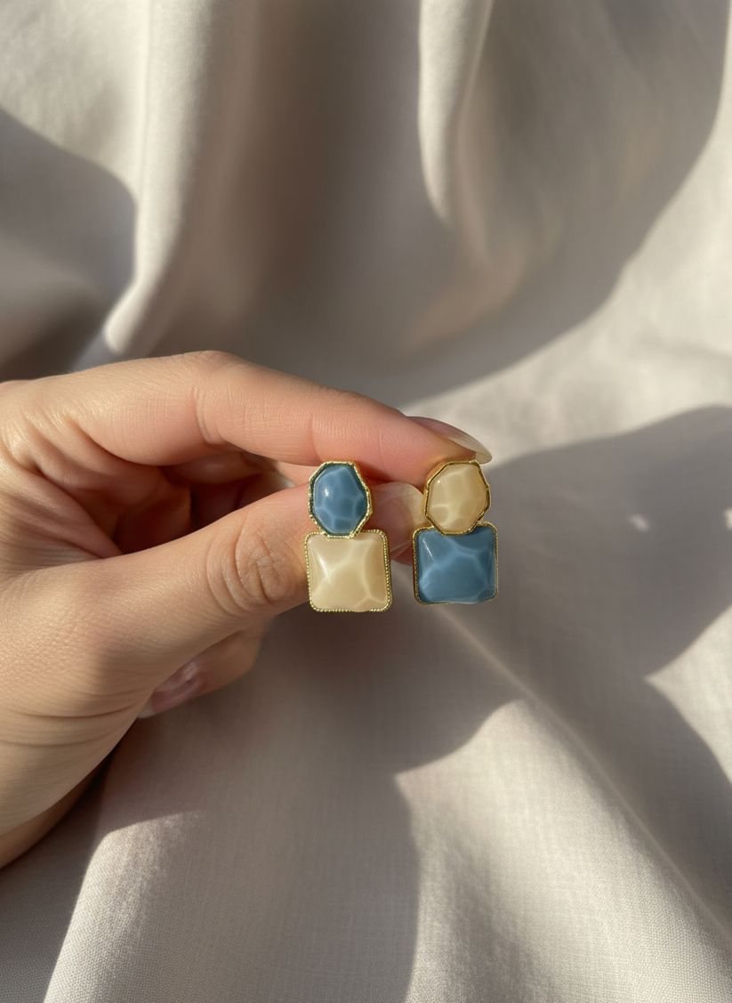 White and Blue Earrings