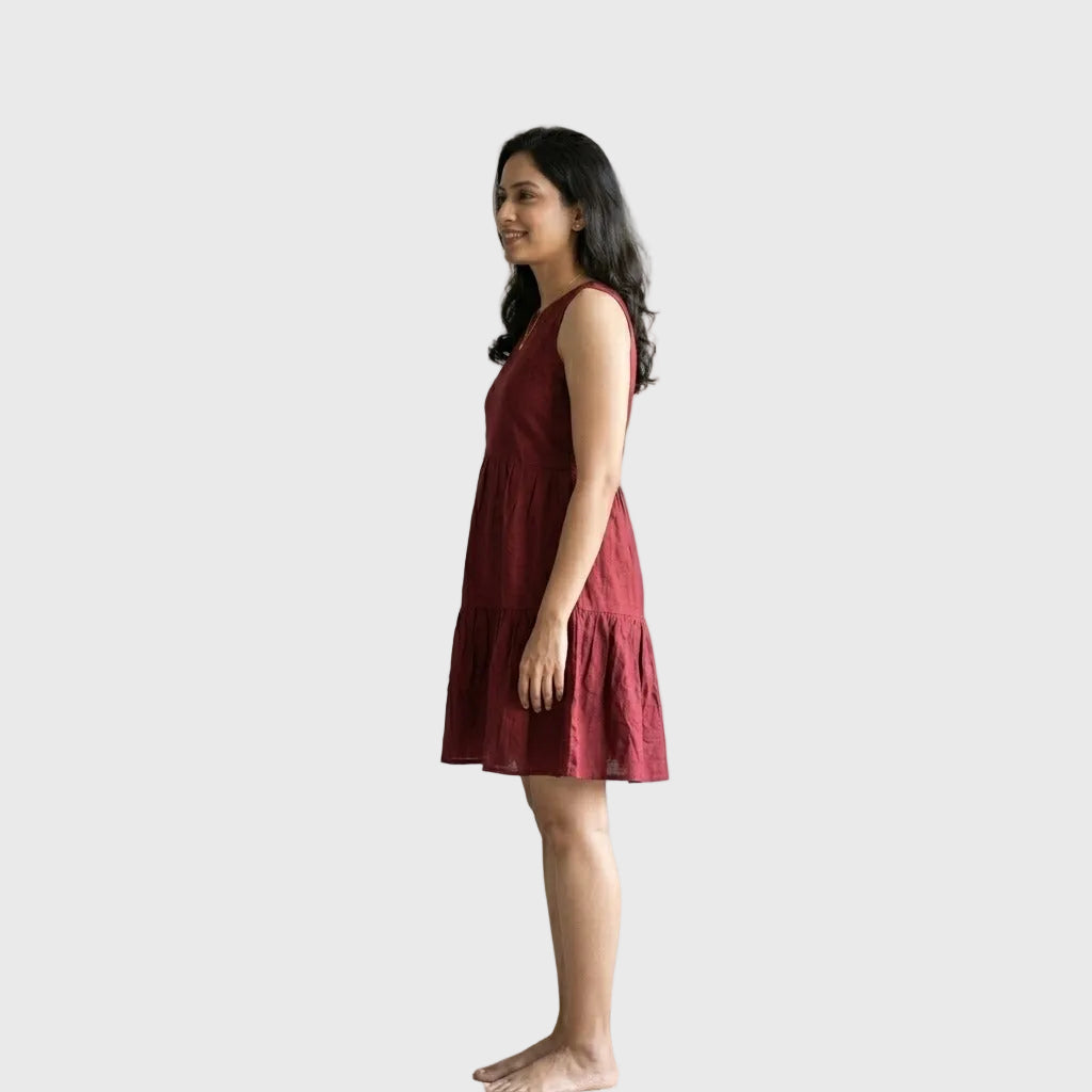 Maroon Sleeveless Tiered Dress