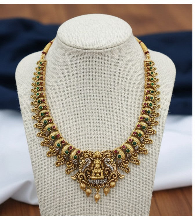 Temple Jewellery Necklace Set with Peacock Motifs