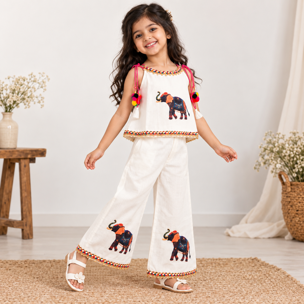 Kids White Ethnic Co-ord Set