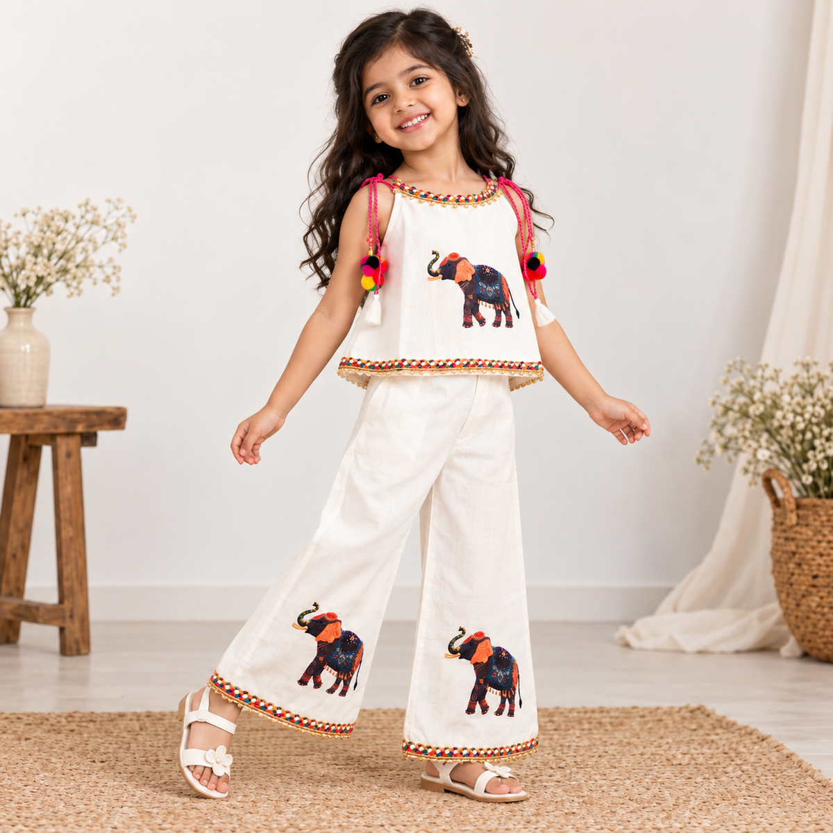 Kids White Ethnic Co-ord Set