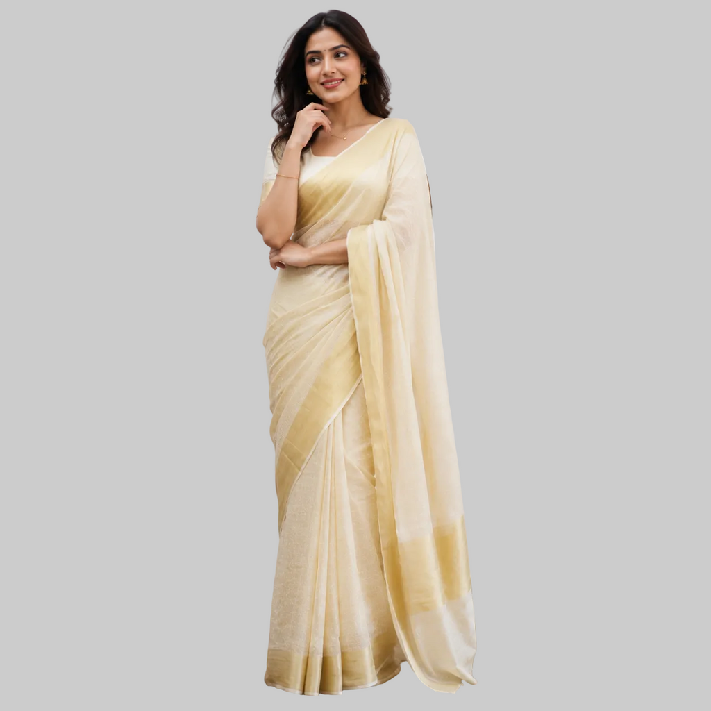 Cream and Gold Saree