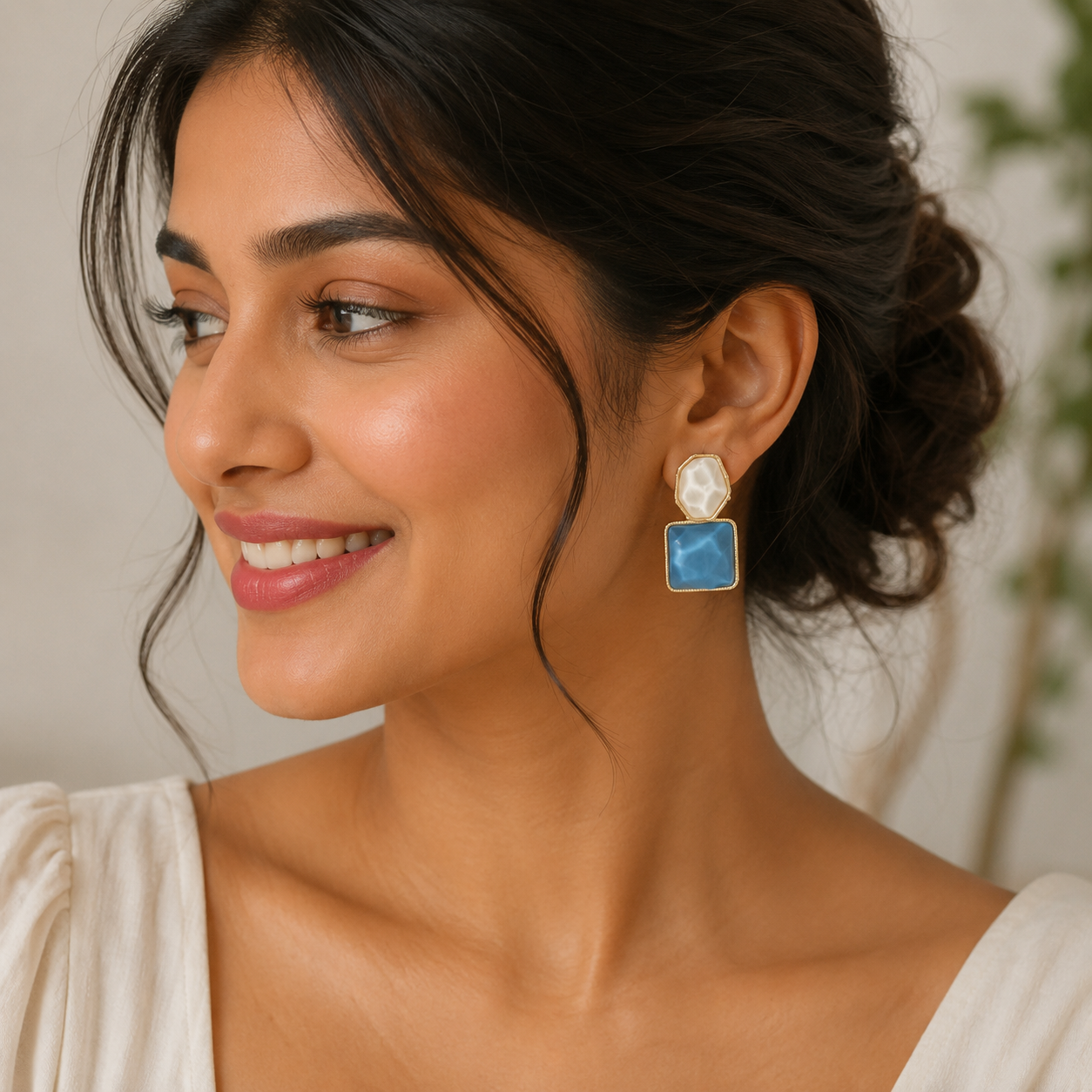 White and Blue Earrings