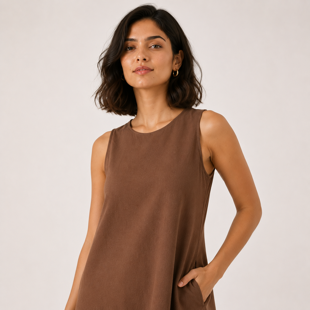 Brown A-Line Midi Dress