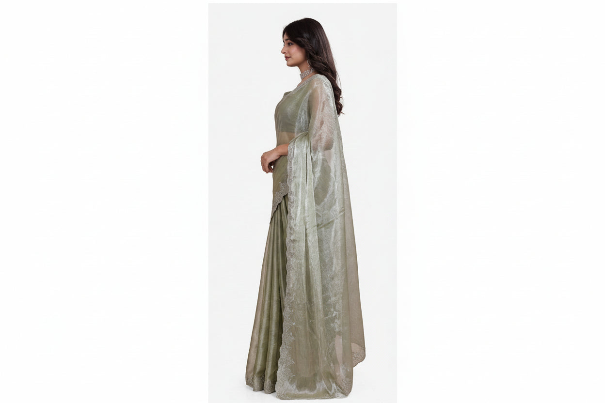Sage Green Embellished Saree