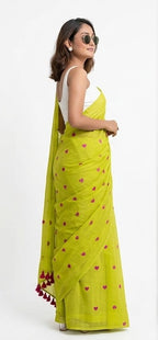 Lemon Green Heart Motif Saree