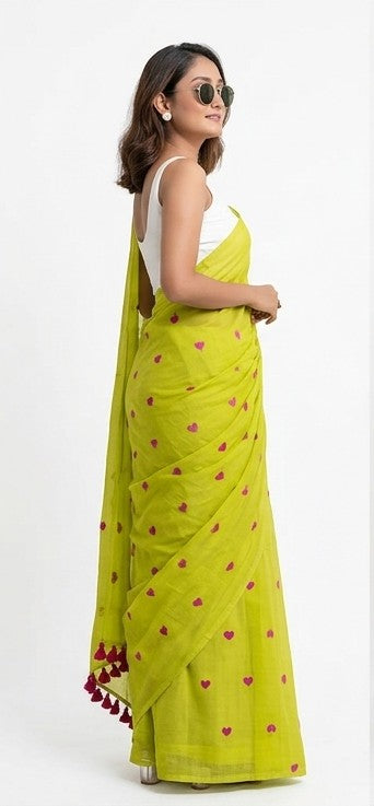 Lemon Green Heart Motif Saree
