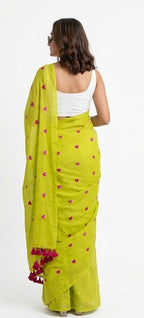 Lemon Green Heart Motif Saree
