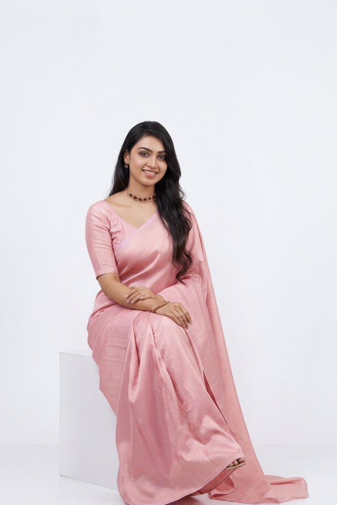 Light Pink Litchi silk Printed Saree