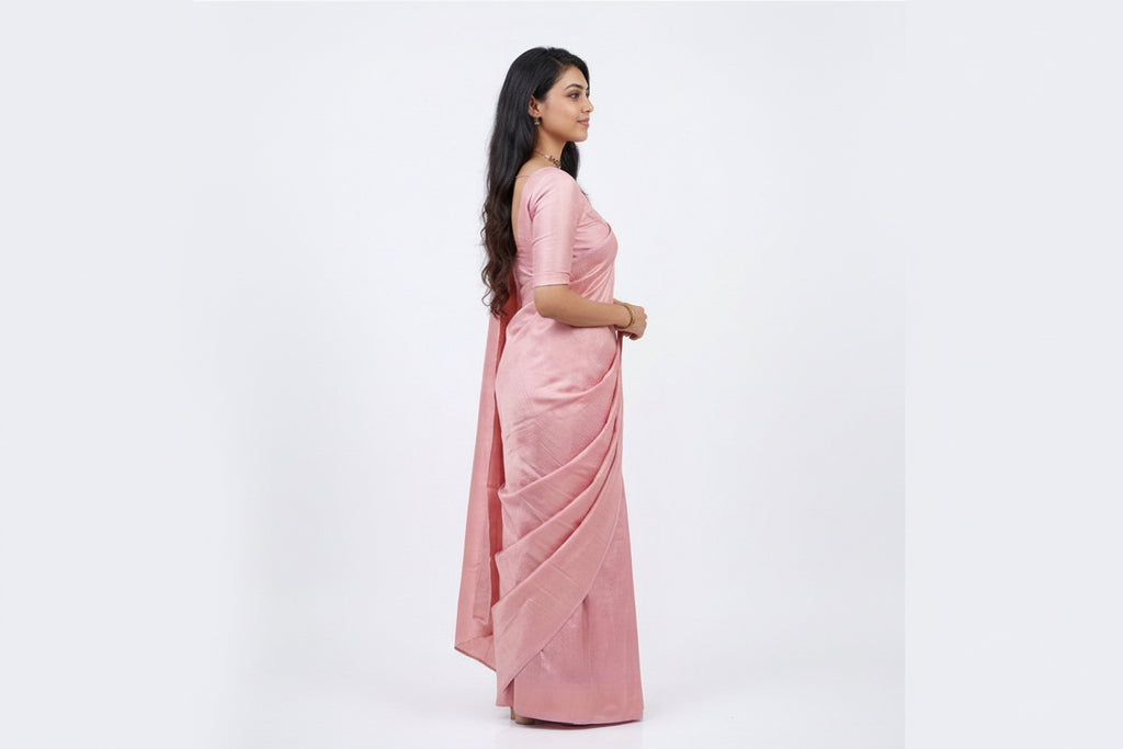 Light Pink Litchi silk Printed Saree