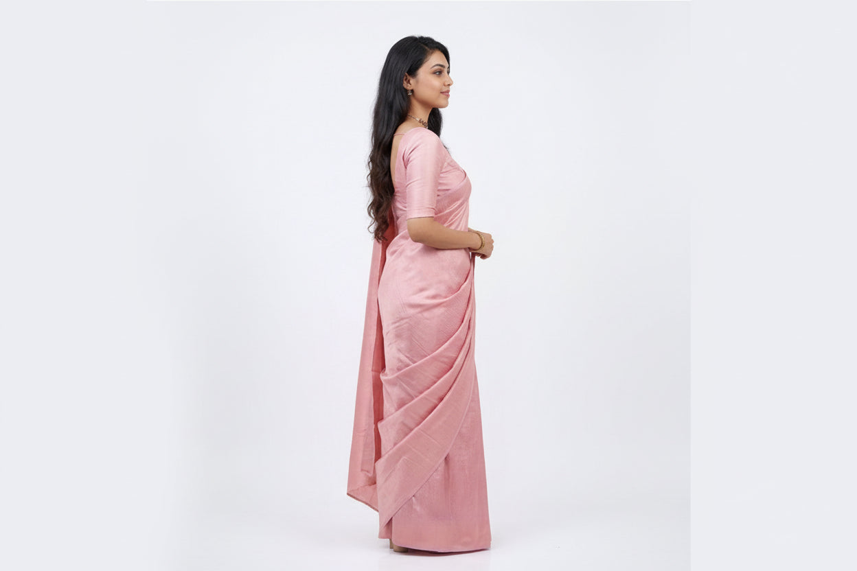 Light Pink Litchi silk Printed Saree