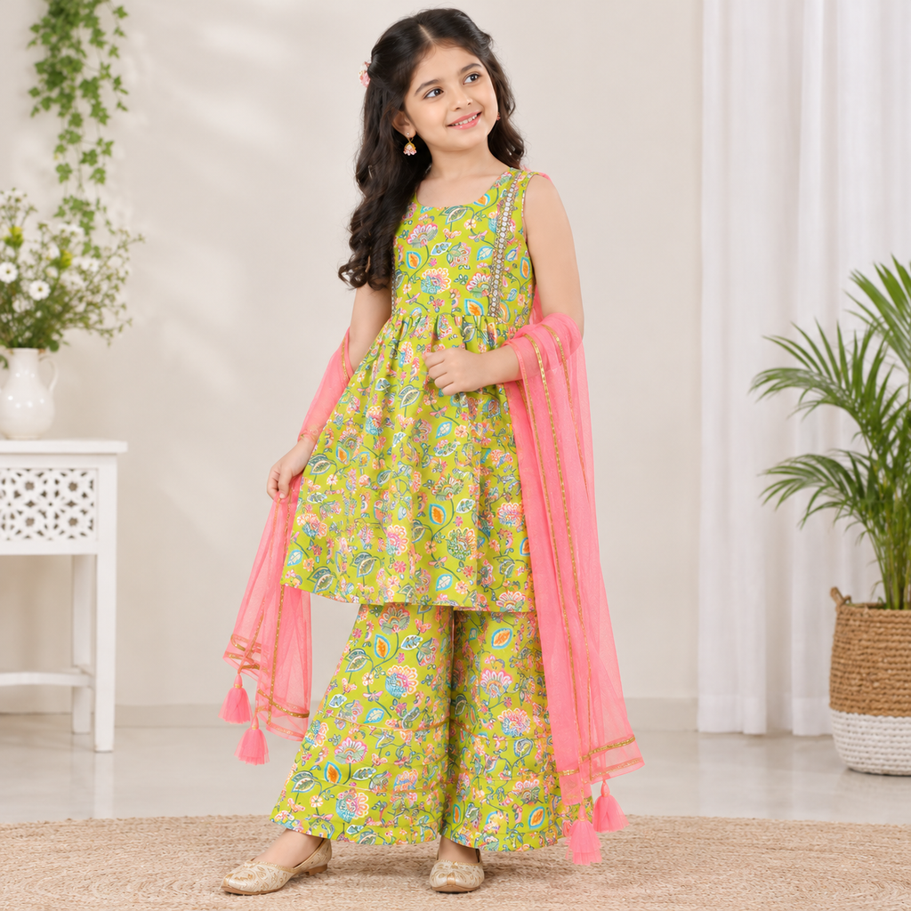 GIrls Printed Sharara and Dupatta Set