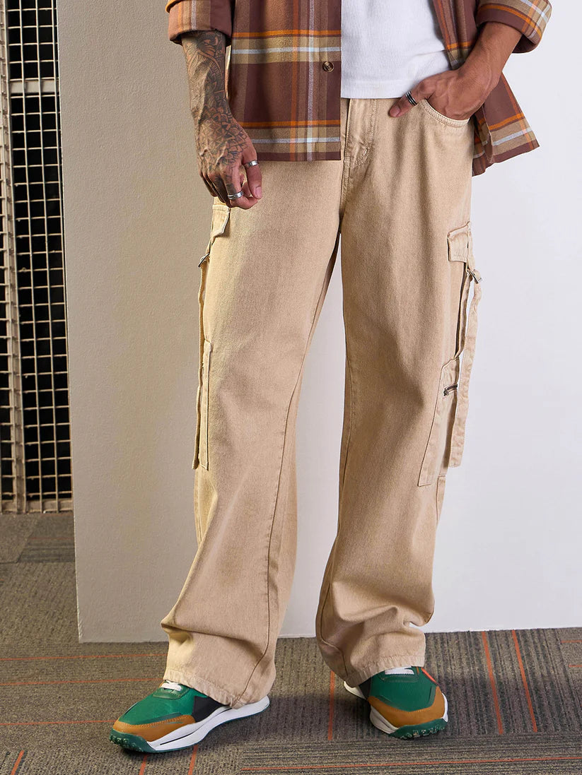 Beige Baggy Cargo Jeans