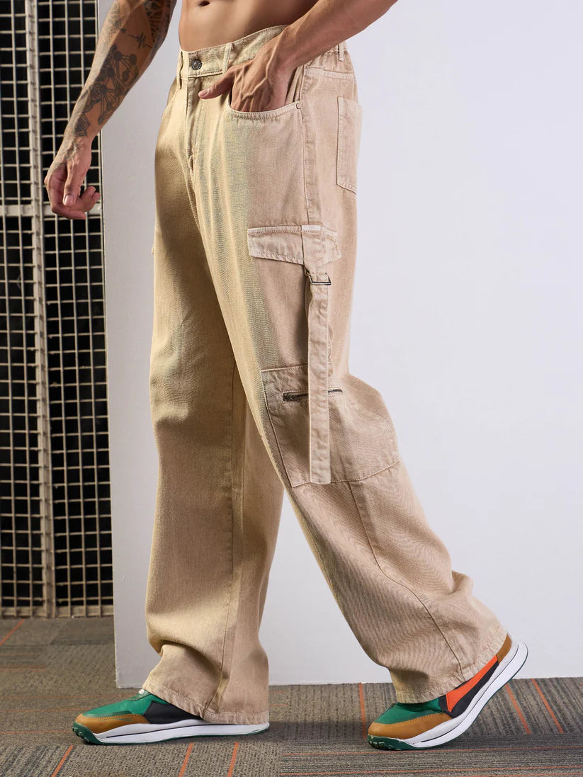 Beige Baggy Cargo Jeans