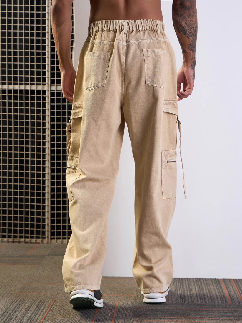 Beige Baggy Cargo Jeans