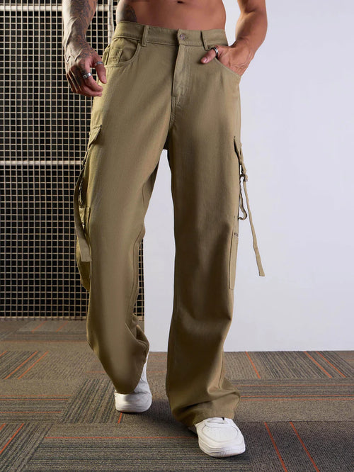 Olive Baggy Cargo Jeans