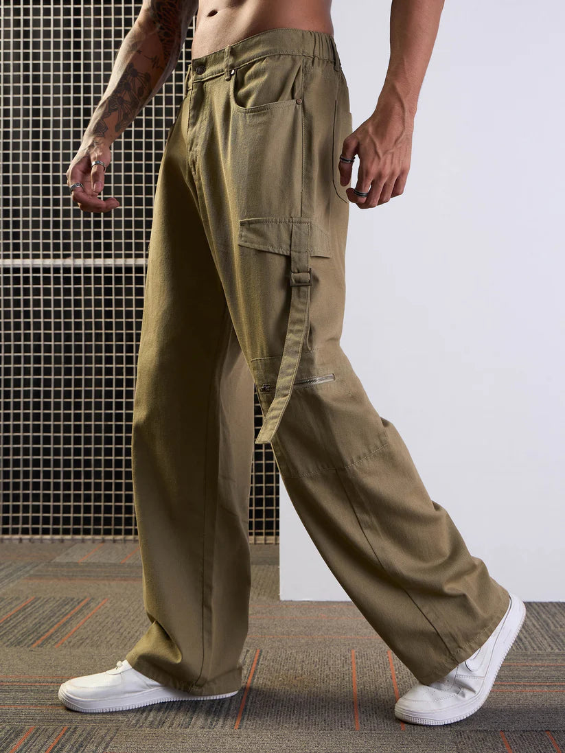 Olive Baggy Cargo Jeans