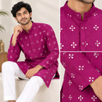 Men's Magenta Mirror Work Kurta set