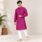 Men's Magenta Mirror Work Kurta set