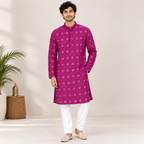 Men's Magenta Mirror Work Kurta set