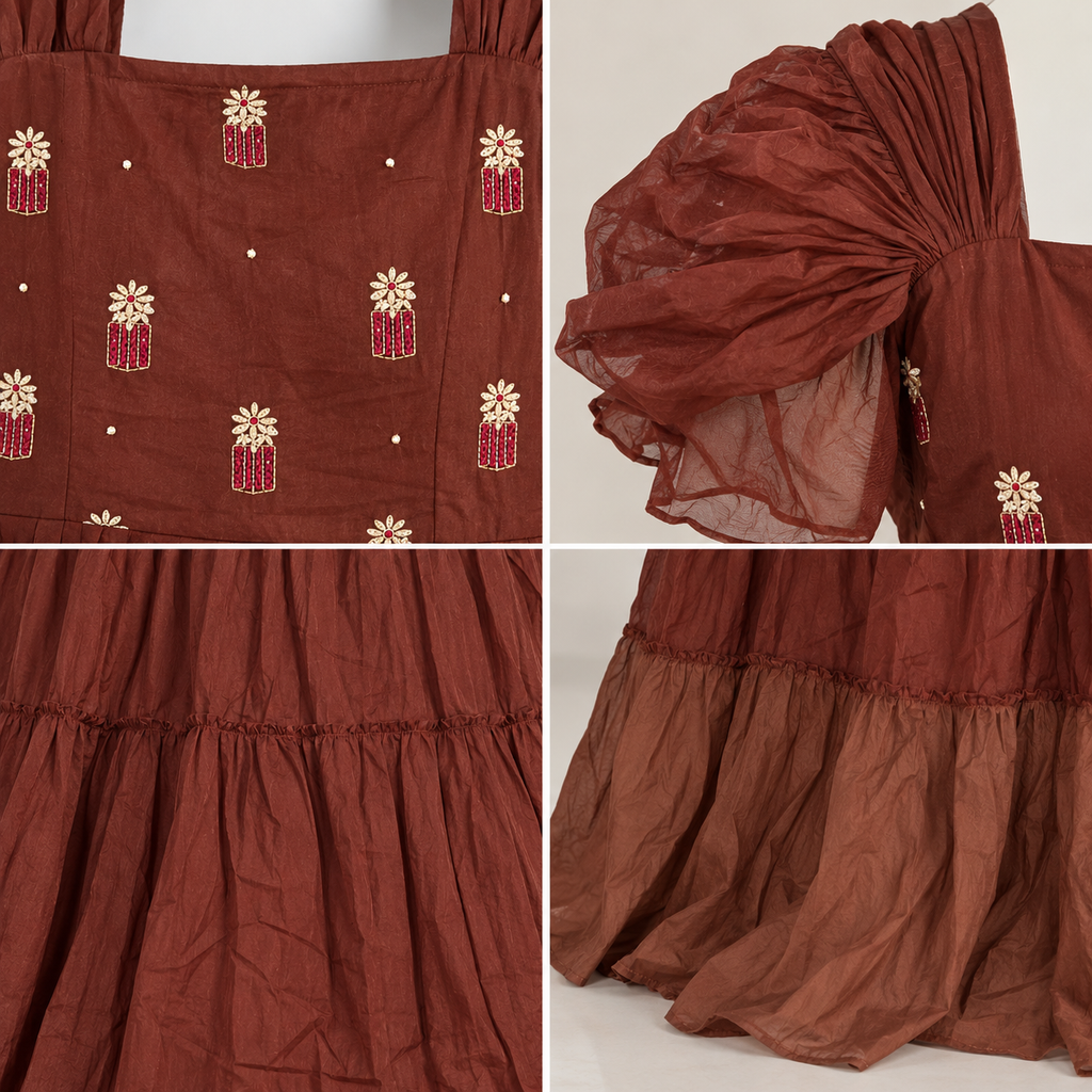 Cotton Brown Tiered Dress