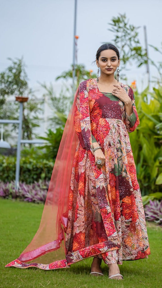 Red Embroidered Georgette with Dupatta