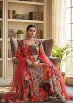 Red Embroidered Georgette with Dupatta