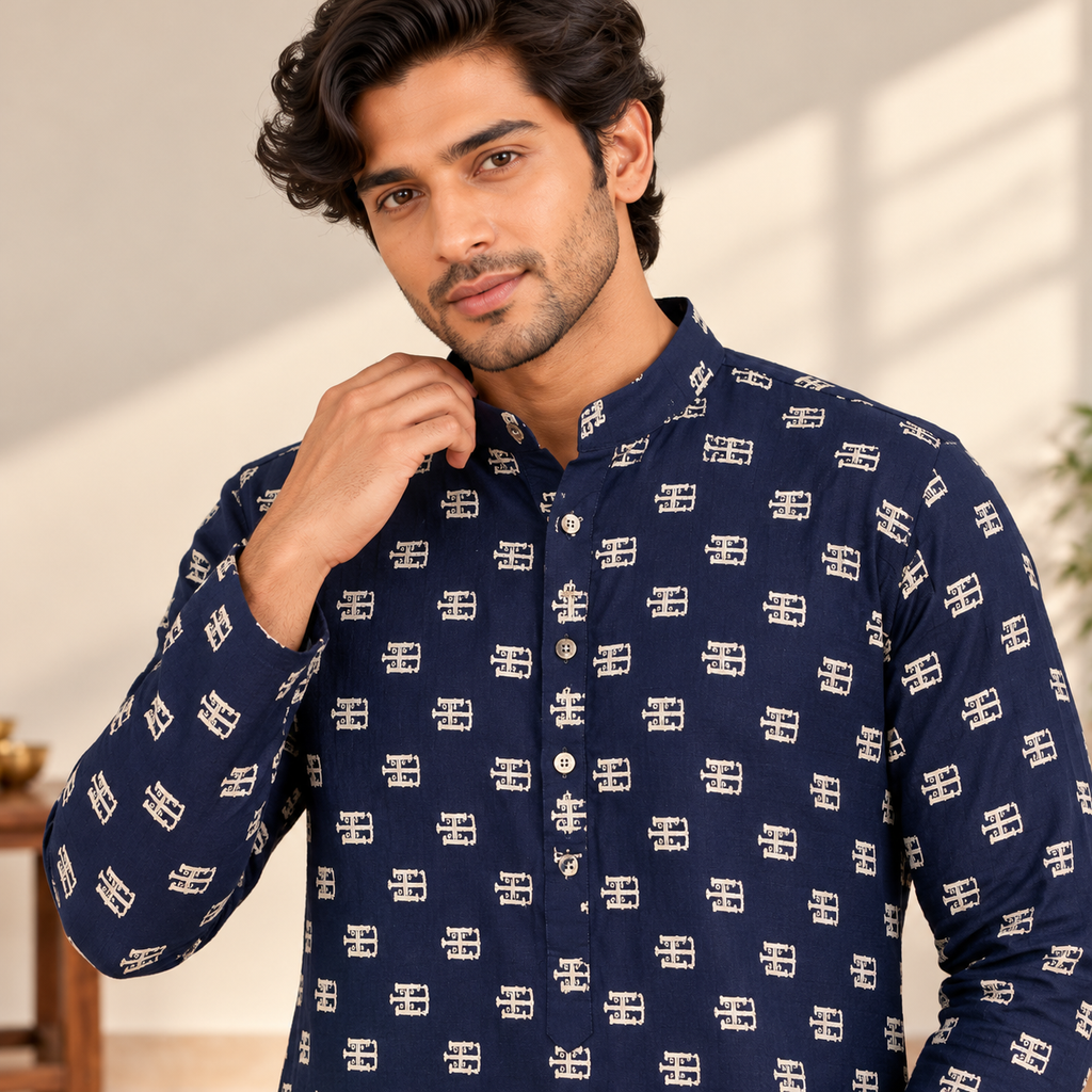 Navy Blue Cotton Kurta