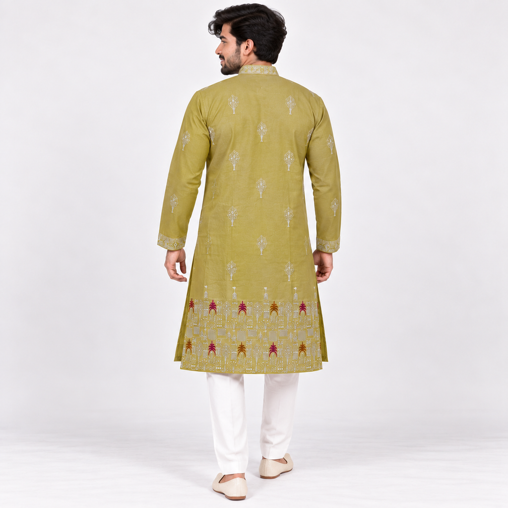 Men's Muted Lime Green Kurta Set