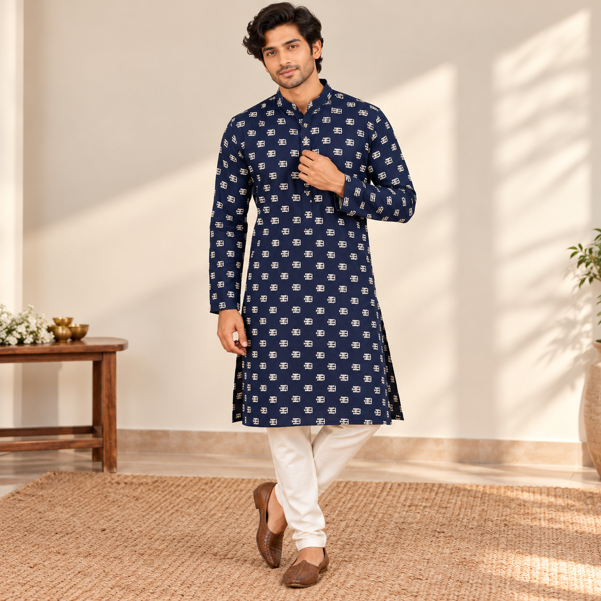 Navy Blue Cotton Kurta