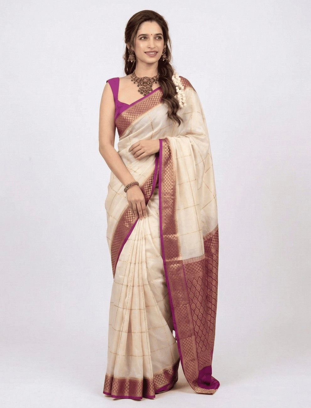 Off-White Silk Saree