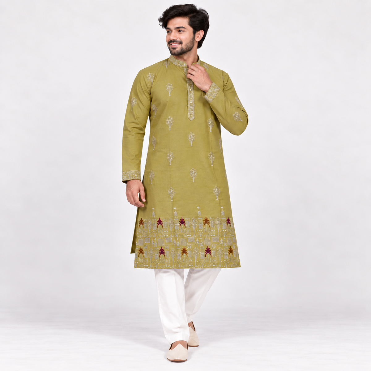 Men's Muted Lime Green Kurta Set