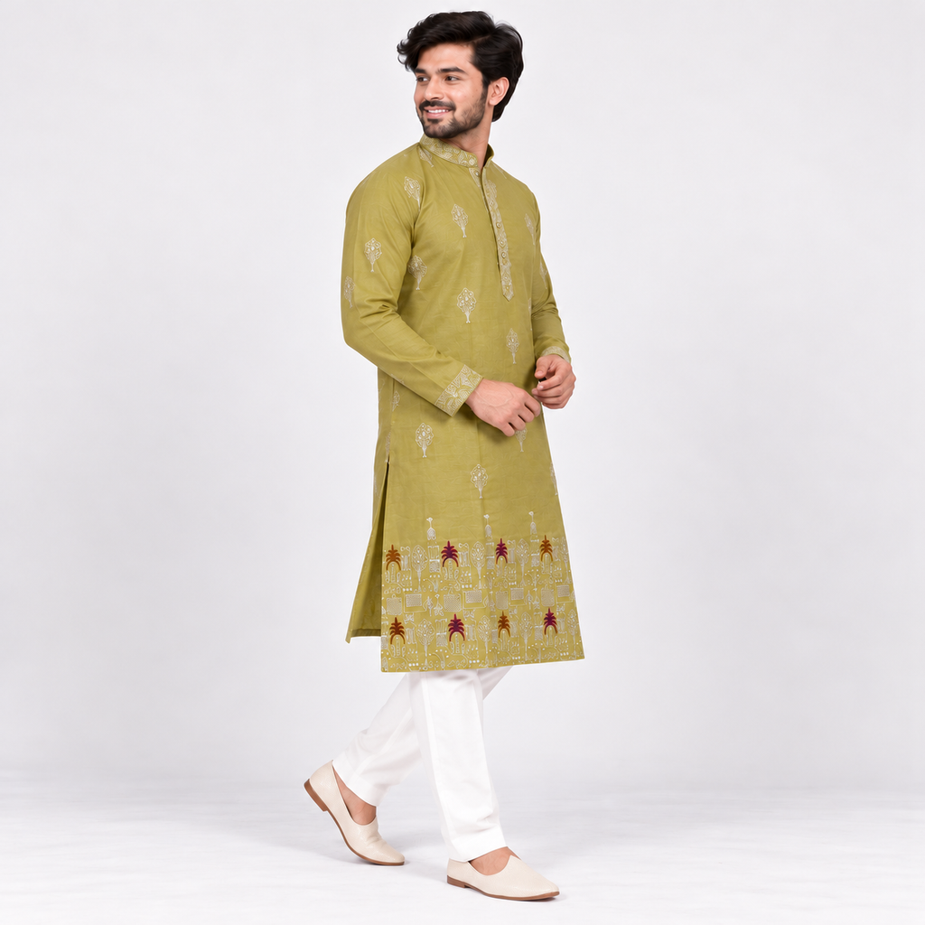 Men's Muted Lime Green Kurta Set