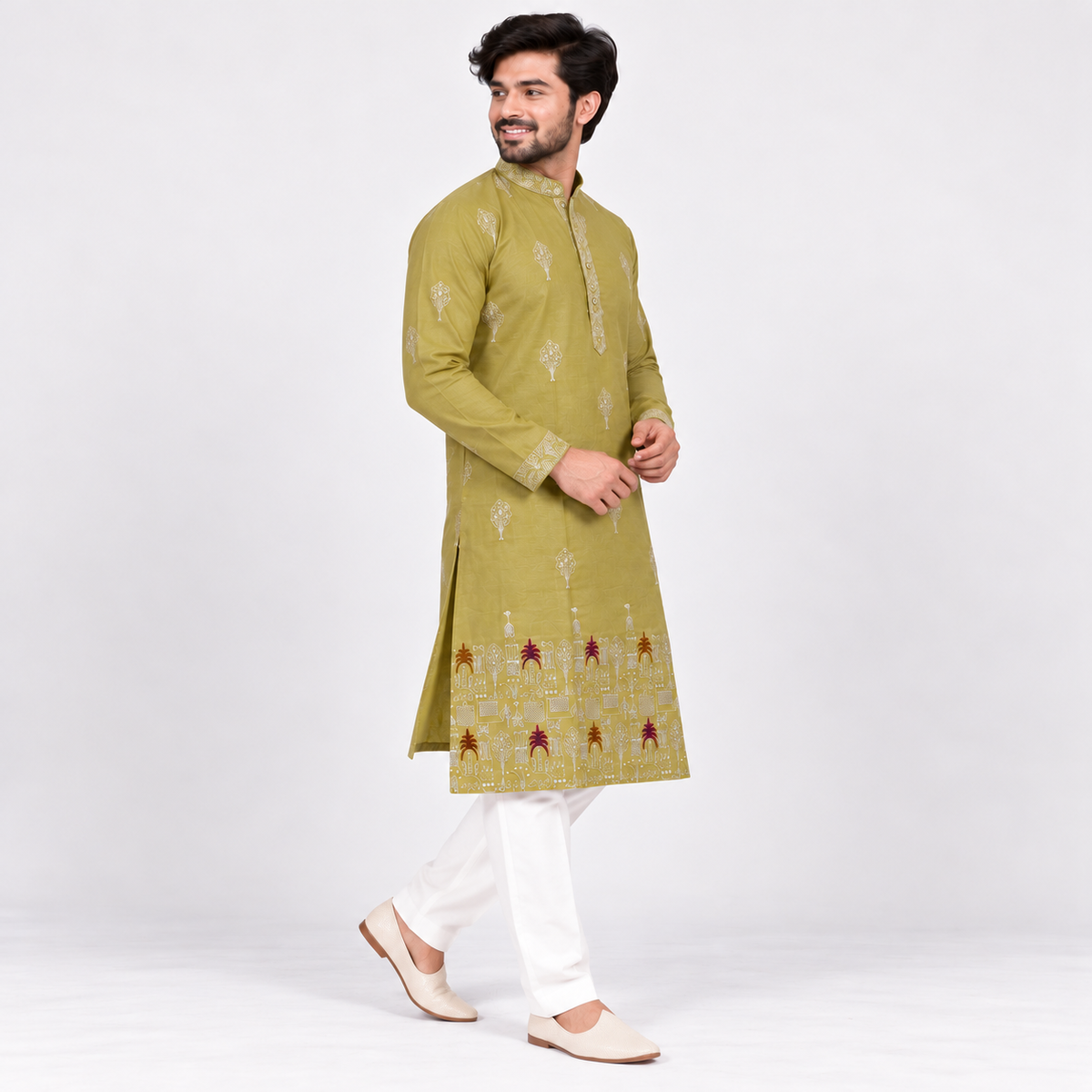 Men's Muted Lime Green Kurta Set